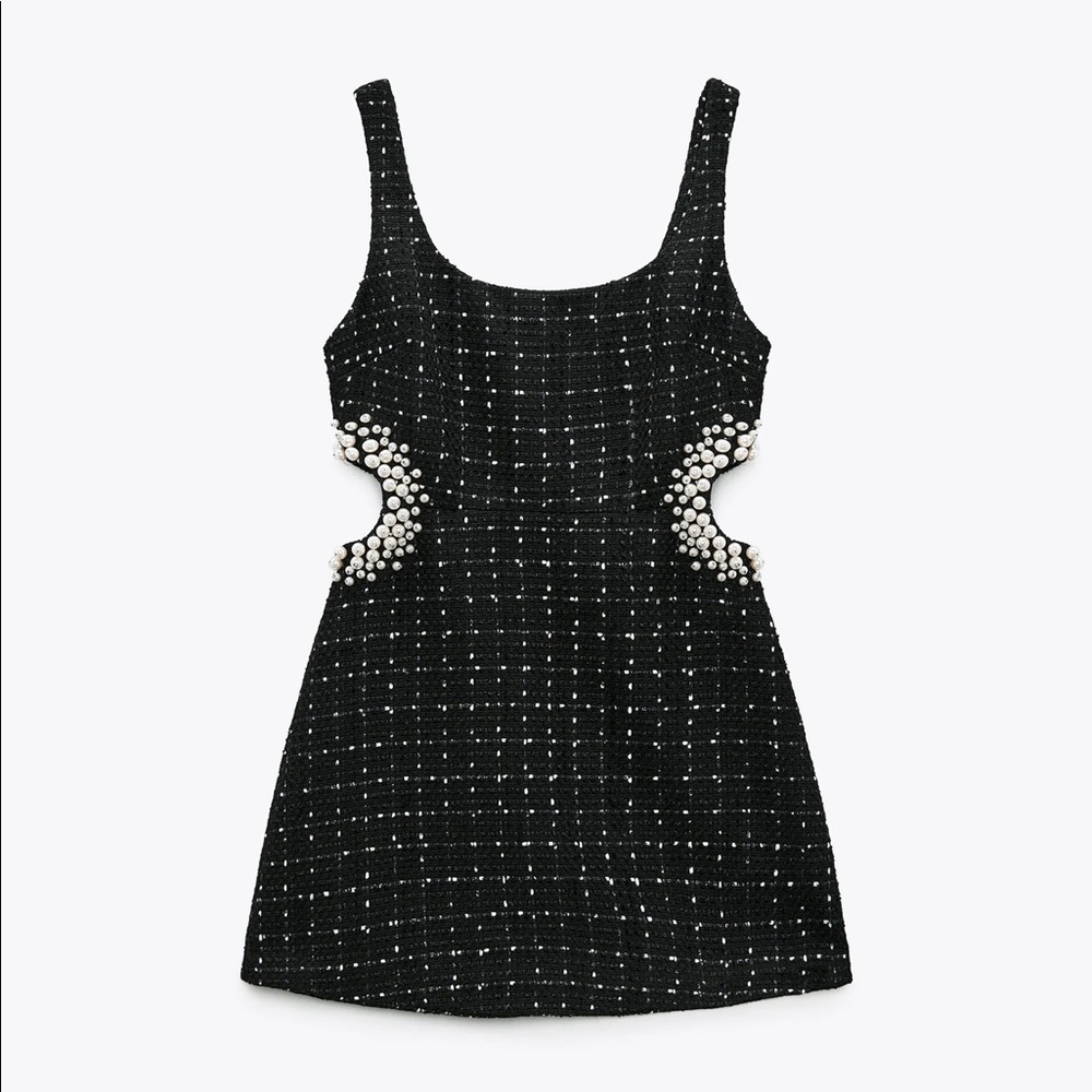 ZARA TEXTURED WEAVE DRESS Tweed Pearl Dress SOLD OUT ONLINE